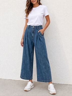 Madewell Baggy Straight Jean size 33 Pleats Wide Leg High Rise Trouser Pockets